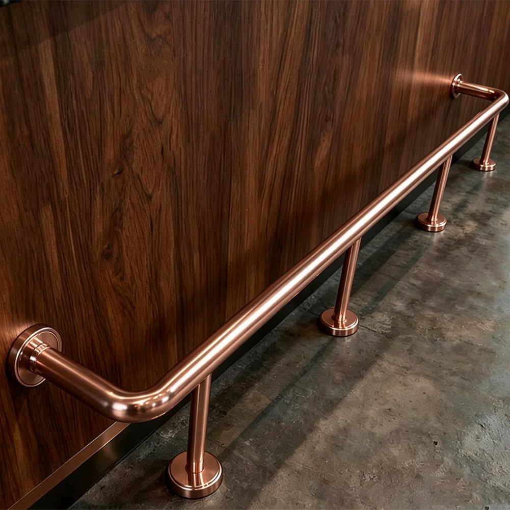 Hefjiayciq Rose Gold Bar Foot Rail Kit, Stainless Steel Floor Standing Bar Undercounter Foot Rest, For Bar, Kitchen Island, Coffee Bar, Restaurant Railing System,,420Cm/13.8Ft