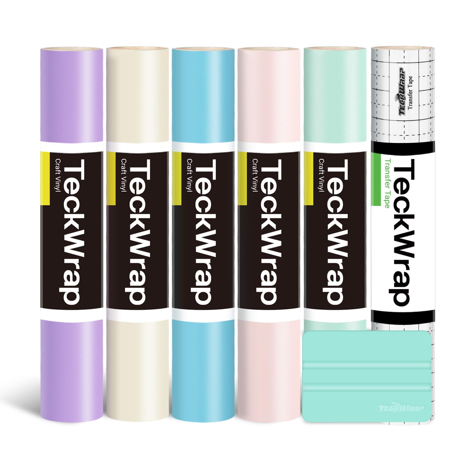 Permanent Adhesive Vinyl Bundle for Crafting Cutter 12" x 36"/Rolls (Matte Lavender Purple,Ivory White,Cyan Blue,Light Pink,Mint Green)