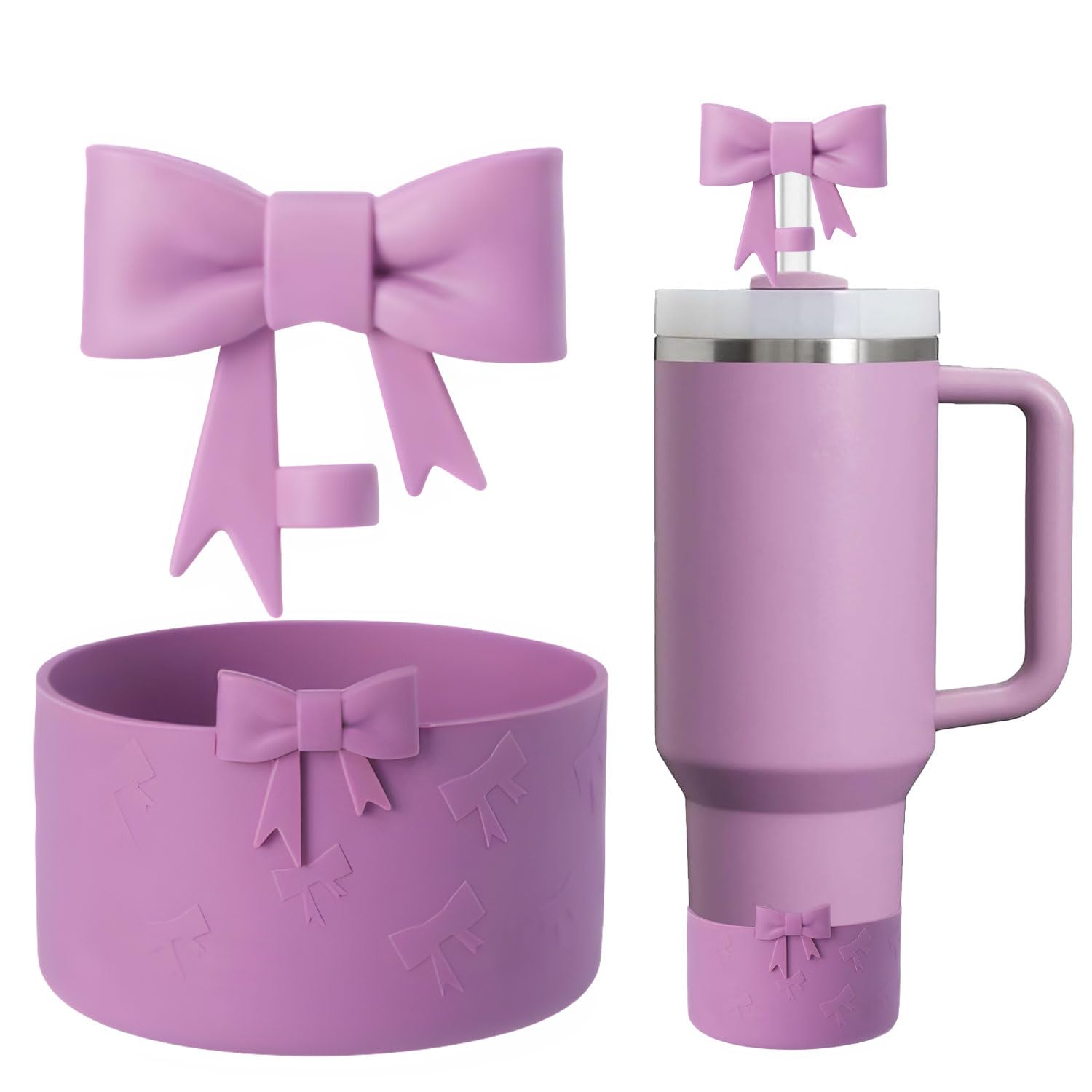 Lnulyaciy Bow Silicone Protective for Stanley Boot for 20/30/40Oz, 2 Pack for Stanley Cup Accessories Compatible 12-24Oz for Hydroflask Boot and More (Light Purple Set) — image 1