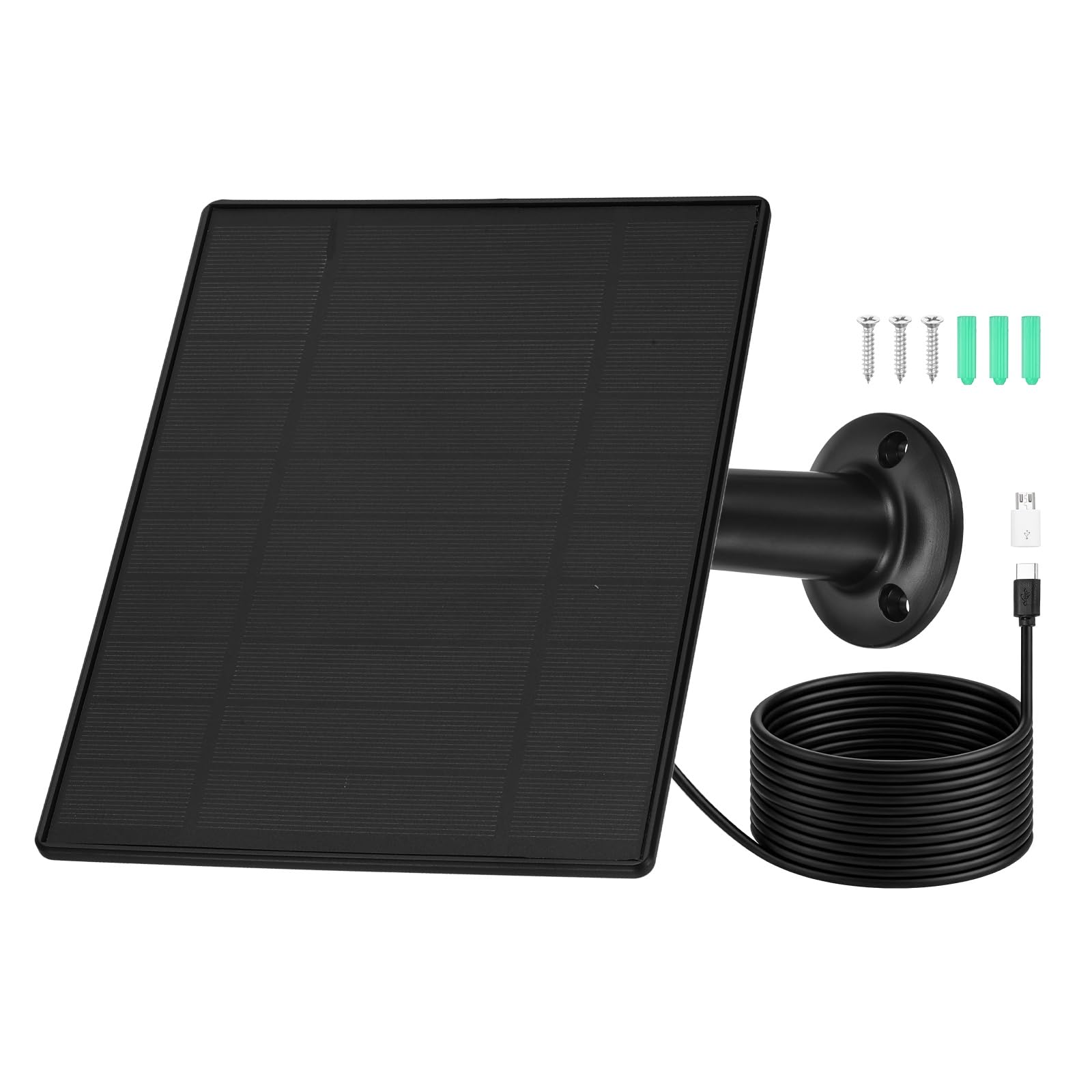 1 Pack of 5V 4W Solar Panel, 360° Rotation IP65 Waterproof Dual Type-C/Micro USB 9.8 ft Cable Solar Charger High Efficiency ETFE Battery Maintainer for Outdoor Camera, Black-picture-47