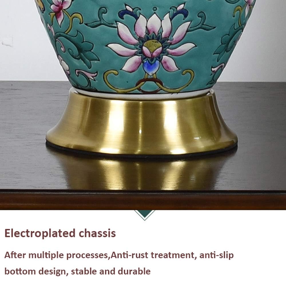 Lampada da tavolo classica cinese in porcellana verde, decorazione per la casa, fiori dipinti a mano, lampada da tavolo in ceramica, per soggiorno, corridoio, sala studio