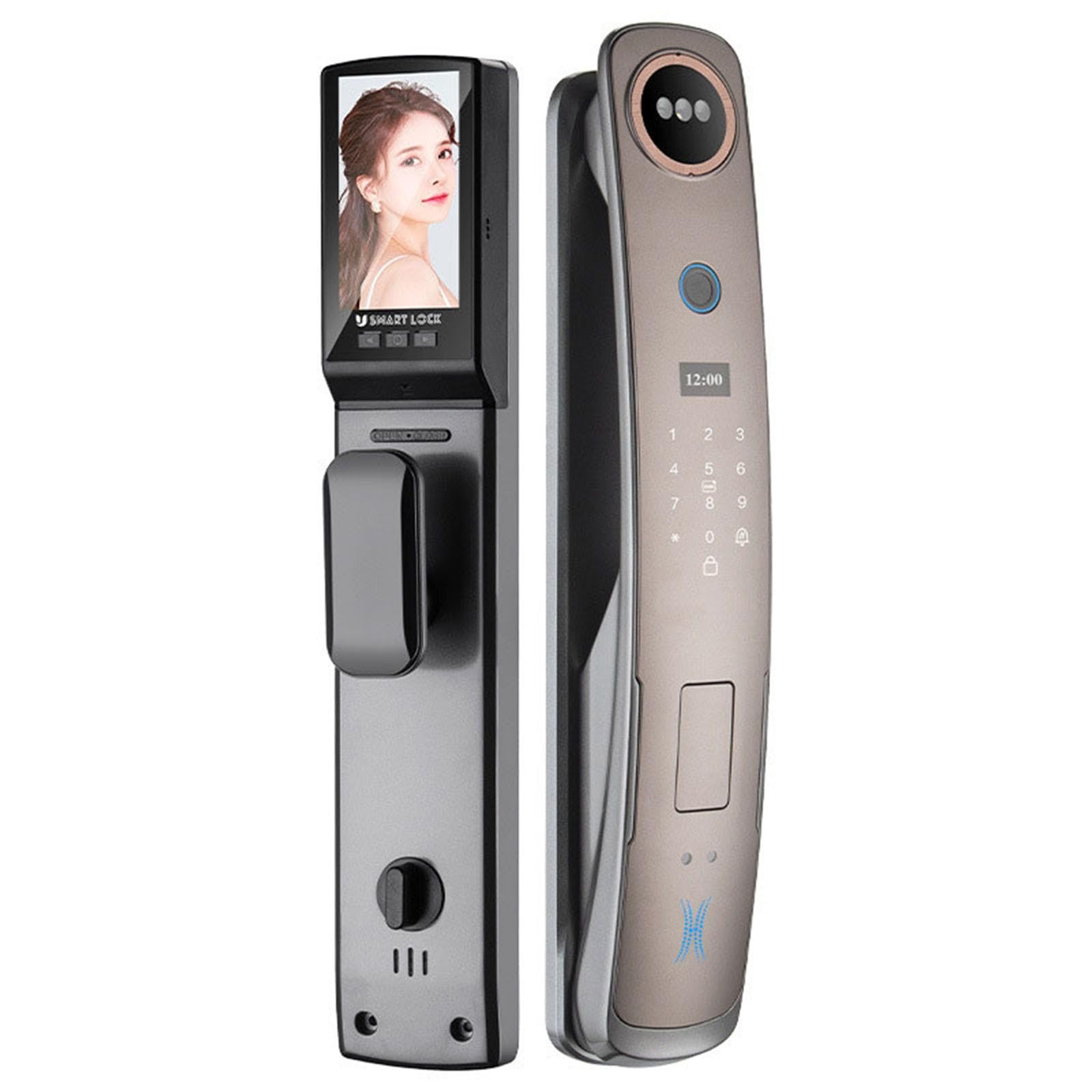 Cerradura de puerta inteligente con reconocimiento facial 3D, cerradura de puerta WiFi con cámara, cerradura de embutir inteligente sin llave para puerta principal, videoportero, timbre con video, hue
