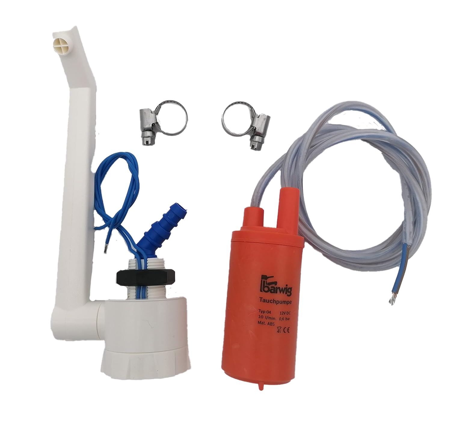 CR-MOESANCO® BARWING Kit Rubinetto Bianco Termoplastico con Pompa 12V e 2 Morsetti Inox per Roulotte Camper Lavandino