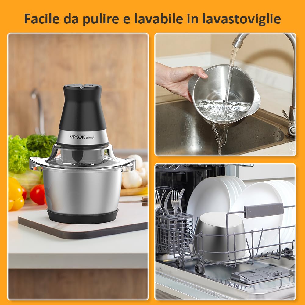 Frullatore Tritatutto Impastatrici Mixer da Cucina Elettrico Multifunzione con 4 Lame in Acciaio Inossidabile 1,2 L 400w