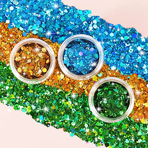 Nail Glitter Supgift 15 Colors 130G Holographic Chunky Cosmetic Laser Sequins For Makeup Hair Body Art Slime Craft Resin With Brush 5 Spoons #TOP6