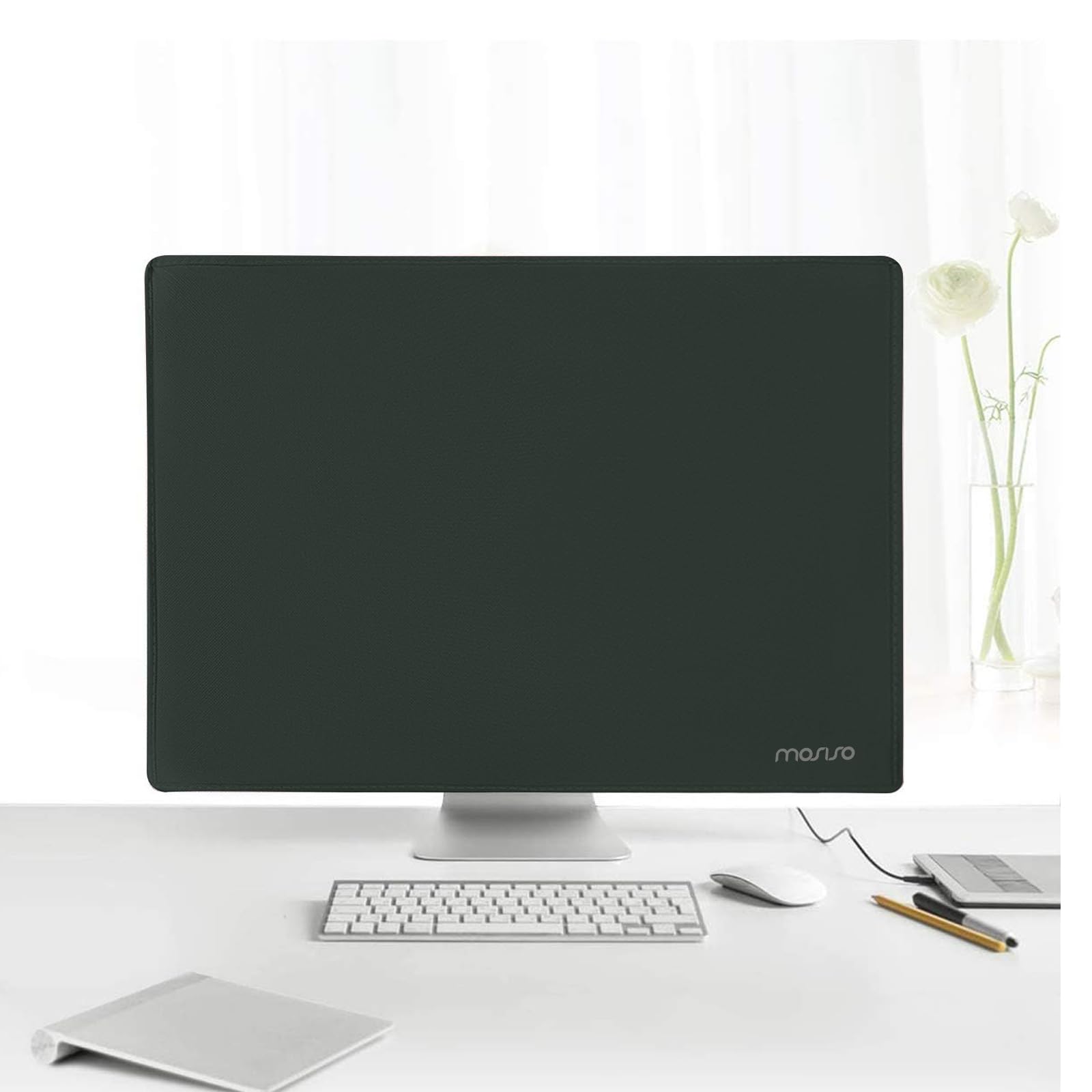 MOSISO Housse Moniteur Polyester Anti-poussière 22, 23, 24, 25 Pouces LCD/LED/HD Panneau d'affichage Protection Écran Anti-Statique Compatible avec 22-25 Pouces PC et TV,Vert Minuit