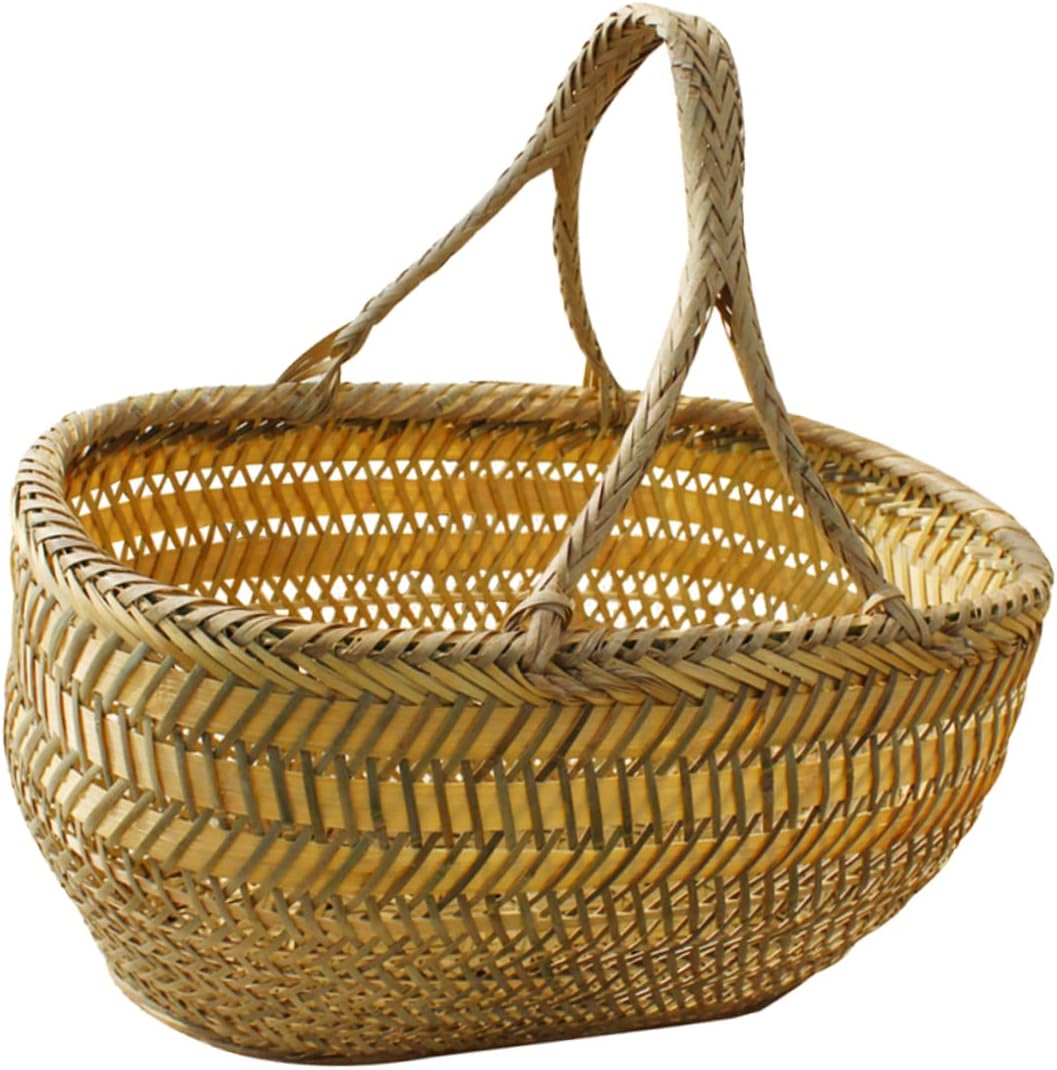 BESTYASH Small Handled Garden Basket for Vegetables and Eggs Woven Storage Tote with Ergonomic Handle Practical Lightweight Shopping and Harvest Basket for Home Kitchen Random Color