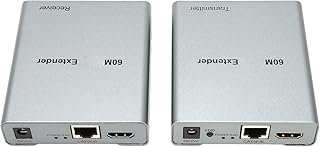 HDMI KVM USB Extender Over Cat6 7 Up to 60m, Cat5e Up to 40m 1080P 60Hz FHD HDMI Extender, Zero Latency, Plug and Play, Keyboard and Mouse USB Over Ethernet (UK Plug)