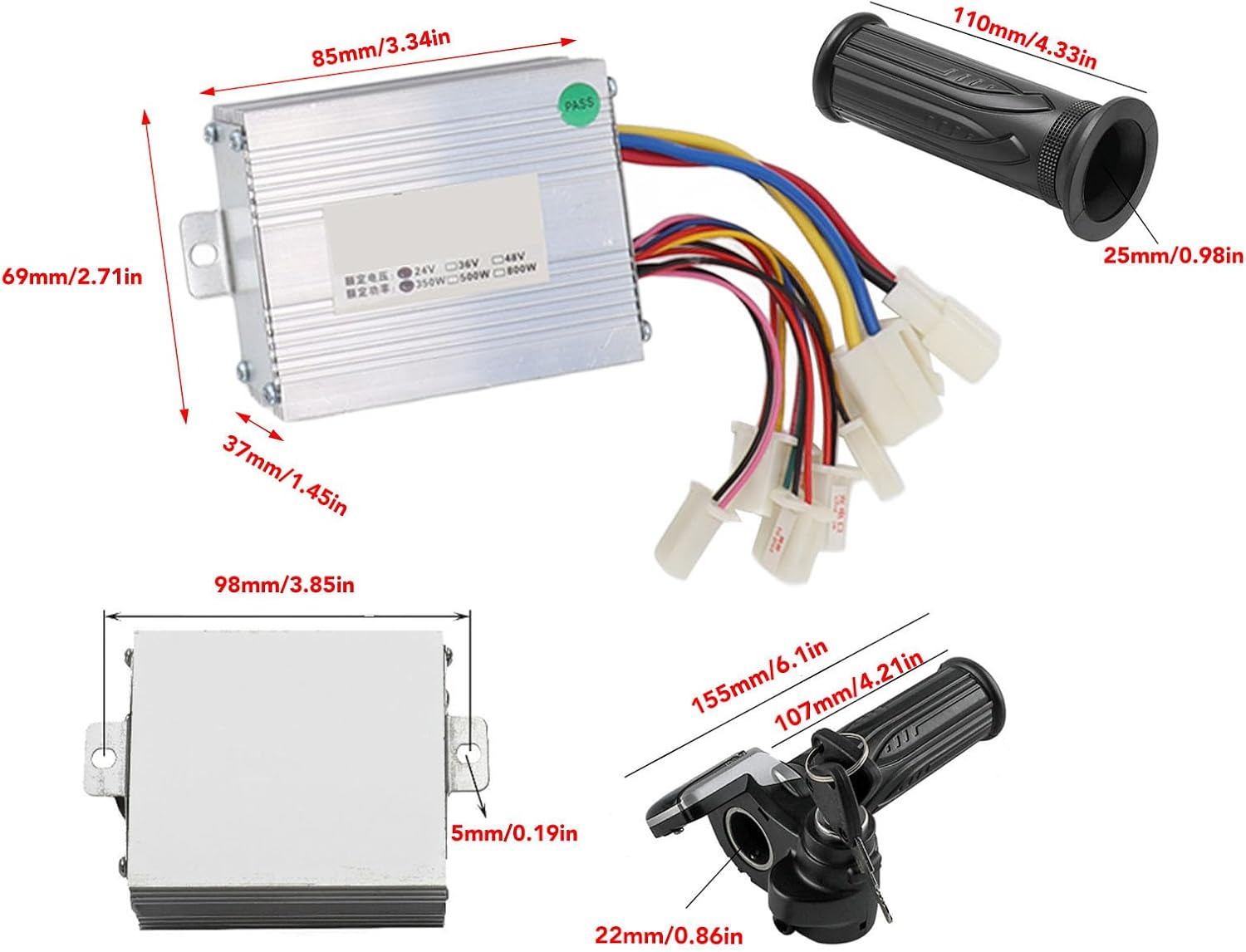 Brushed Speed Controller with Throttle Grip, LCD Power Display, Aluminum Housing Anti Aging Motor Brushed Speed Controller for MX350 Electric Scooter, DIY E Bike, 24V 350W