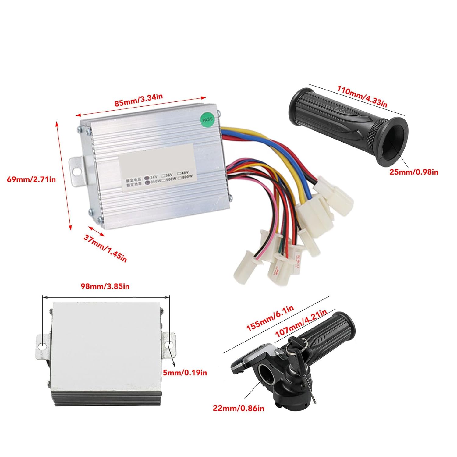 Yosoo Health Gear Brushed Motor Speed Controller, 24V 350W Brushed Controller with Lock Throttle Twist Grip Power Display for MX350 Electric Scooter