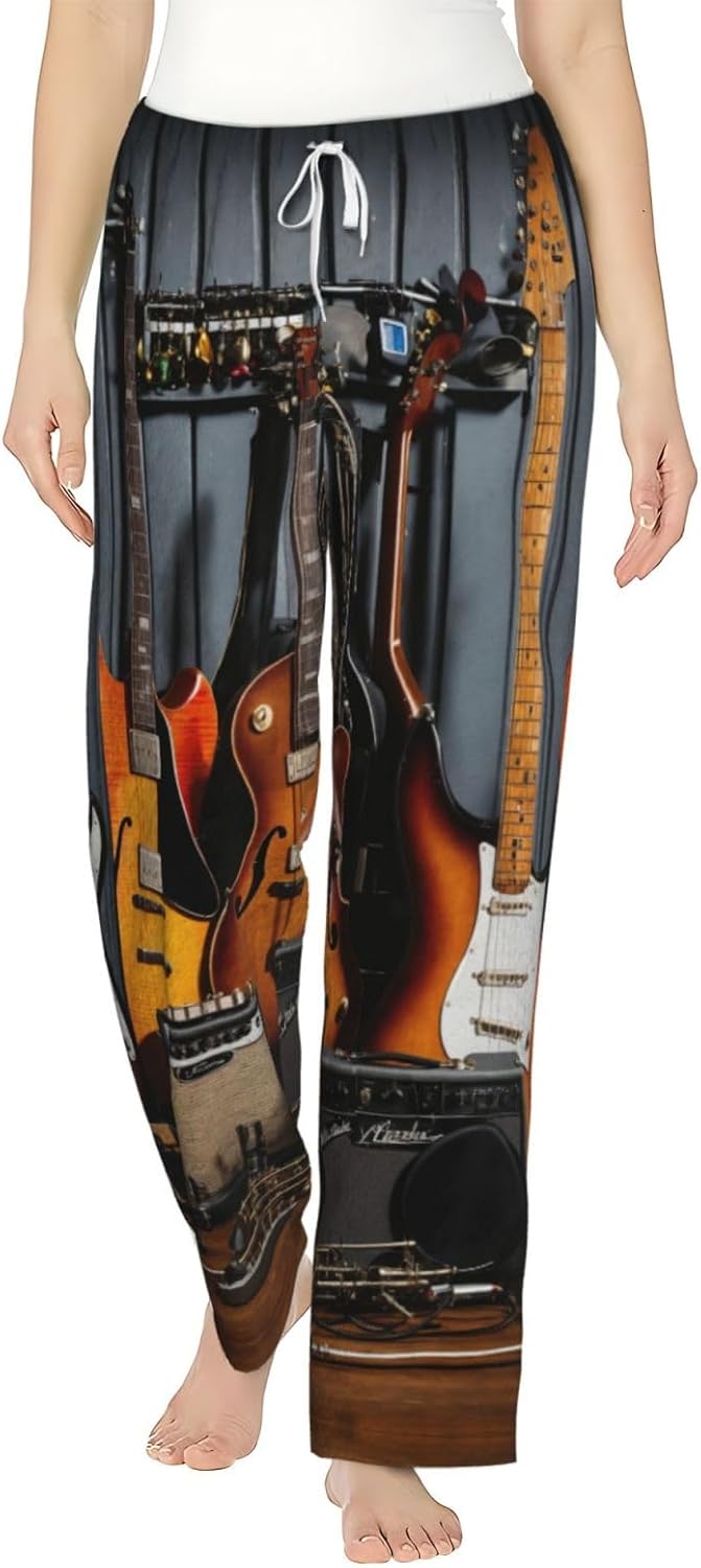 Electric Guitar Print Cozy Christmas Pajama Pants,Flannel Pajama Bottoms,Cater To Various Body Types
