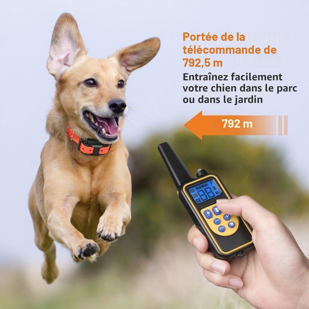 Collier de Dressage pour Chiens Electrique, Anti Aboiement avec Télécommande Beep Vibration Choc et Lumière LED, Etanche Rechargeable pour 2 Chiens Petit Moyen Gros Noir
