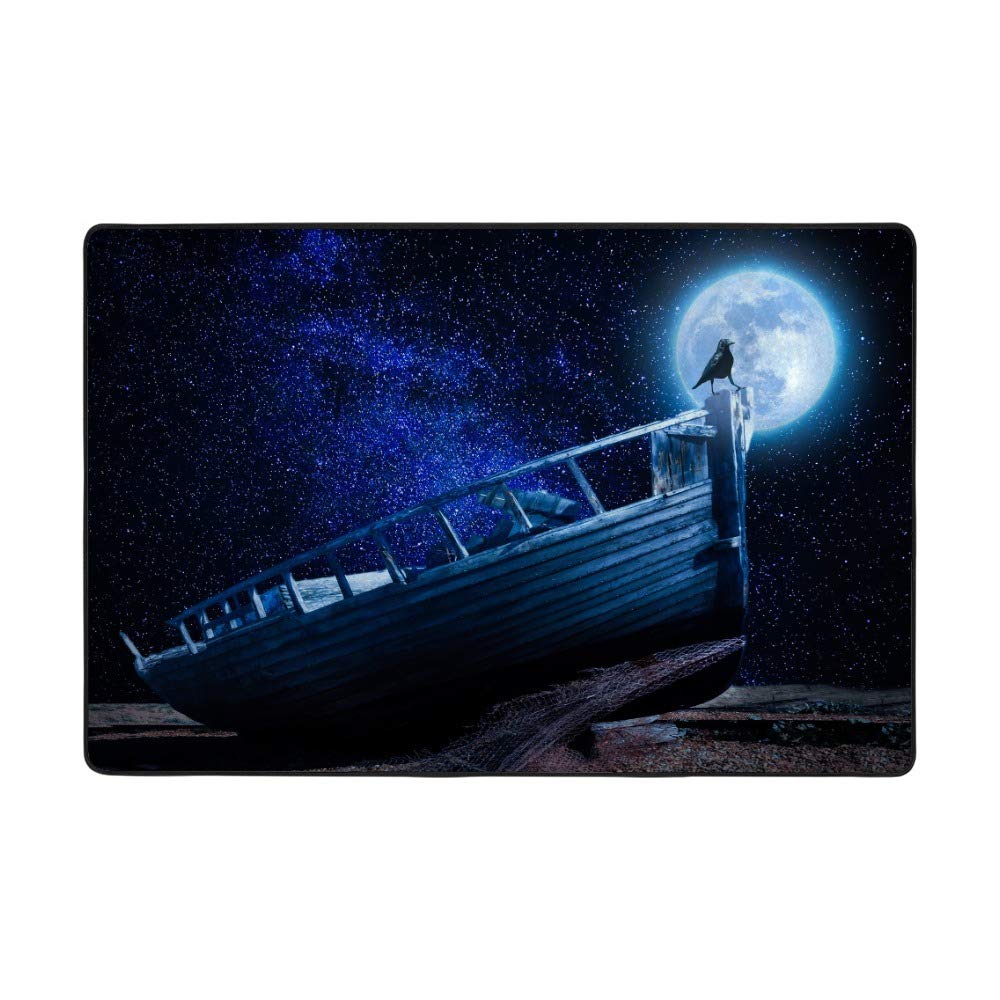 Tapis de bateau grand format 152x99cm en velours pour salon avec lune et étoiles