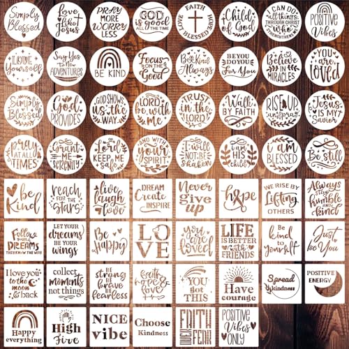 62 Pcs Inspirational Word Stencils - 3 Inch Motivational Reusable Christian Quotes For Painting On Wood Diy Crafts Wall Home Decor
