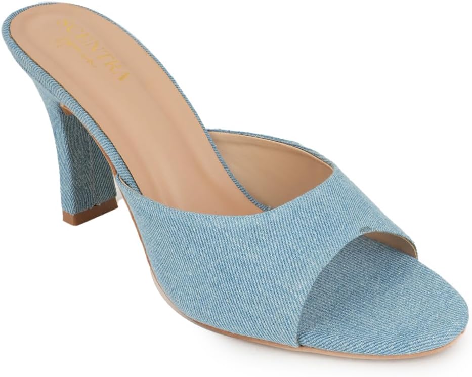 Women's Solid Round Toe Heels with Open Back, Elegant and Comfortable Party and Fashion Wear Sandle