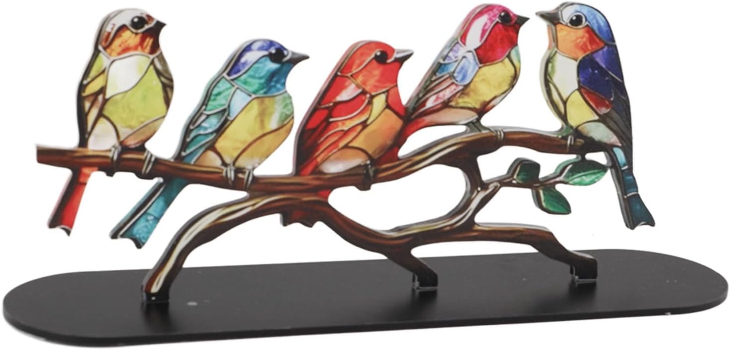 TOPINCN Bird on Branch Craft Stained Glass Birds Decorative Colorful Accessories Statue Flat Animal Acrylic Decorated Creative Ornaments for Wine Organizer, Decoration, Statues (5 Birds) - Image 7
