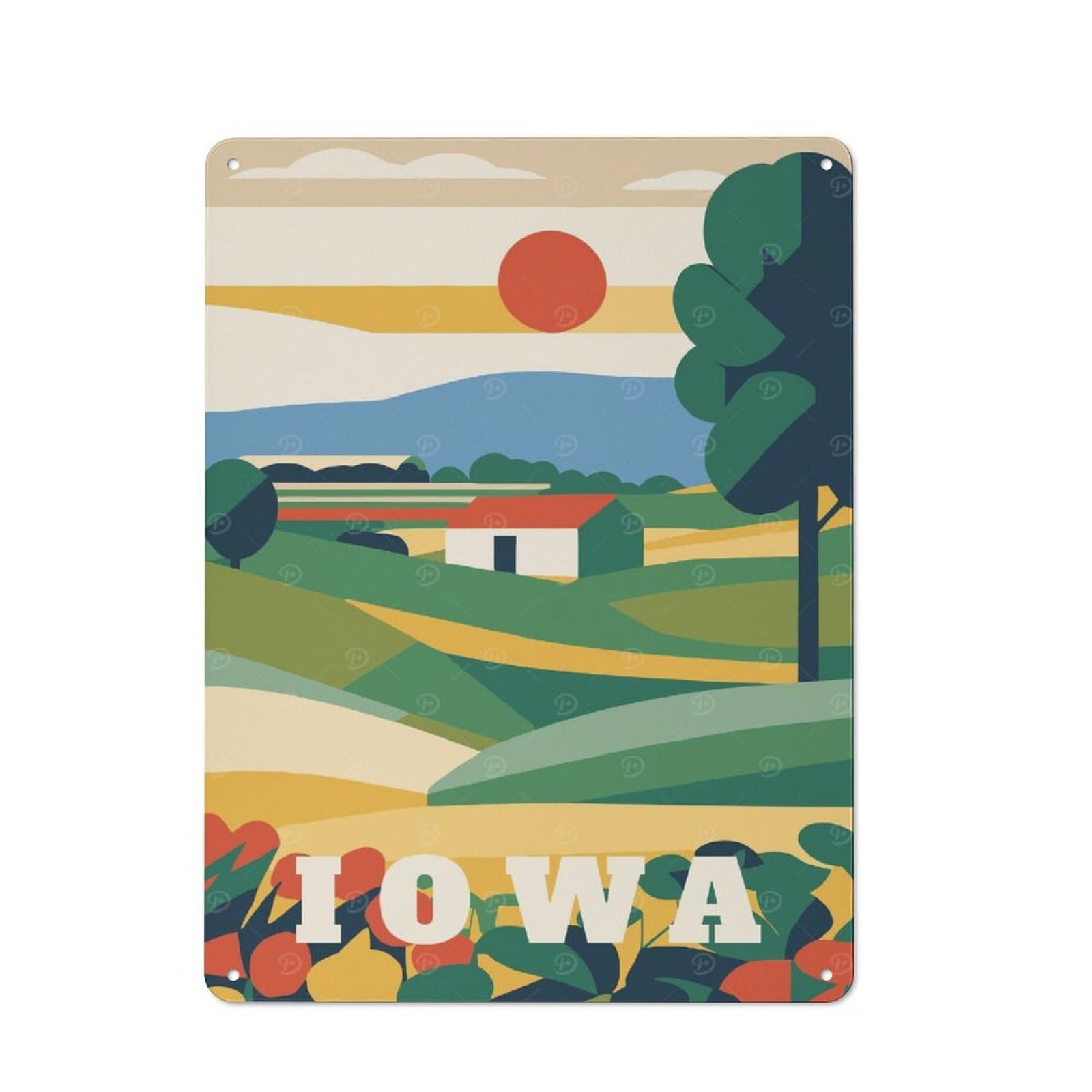 Junmoney Style-17 Iowa Travel Country Poster Cottage Style Metal Wall Decor 40X30cm, Decorative Tin Sign For Cottage, Kitchen, Hallway Or Breakfast Nook