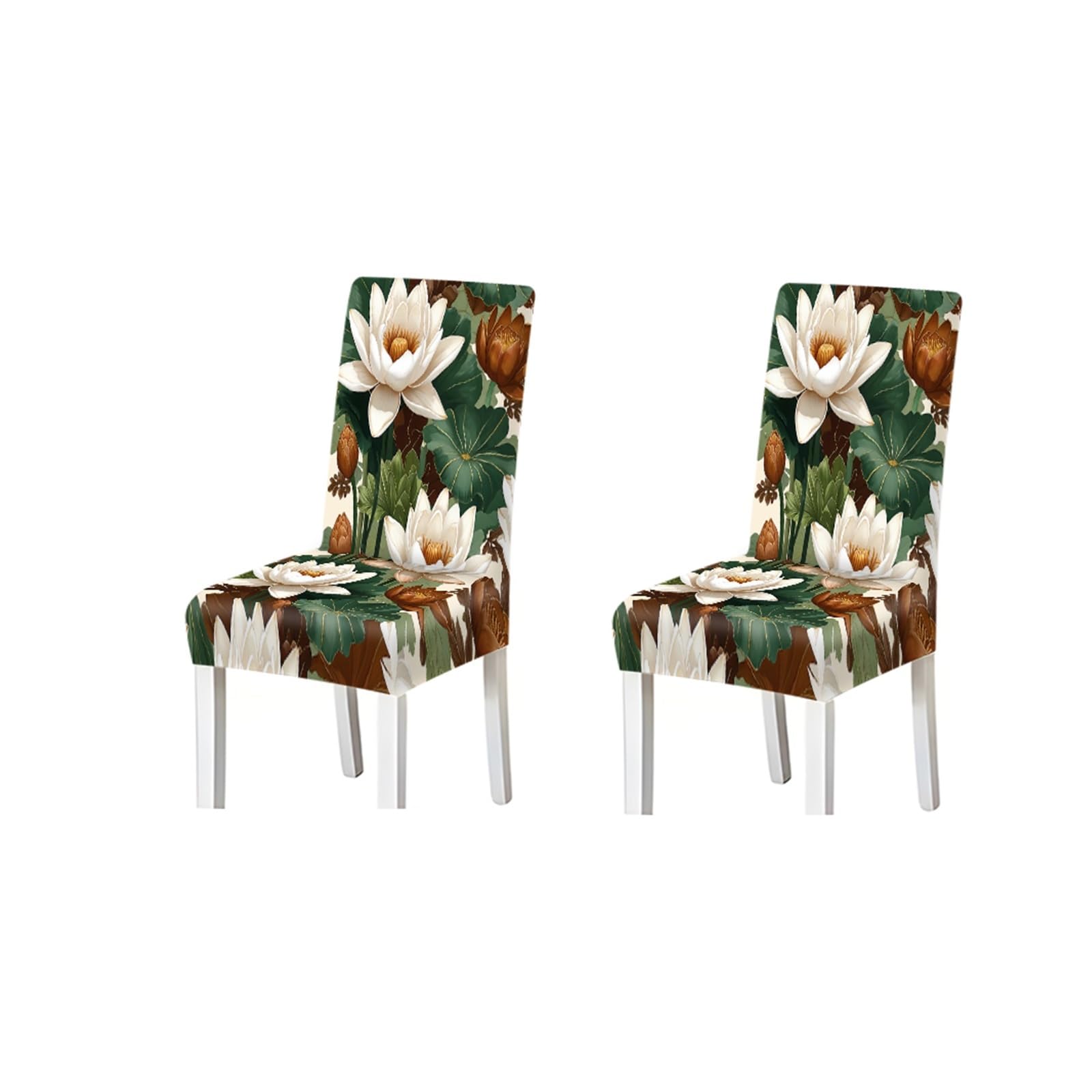 BOSUYBN Watercolor White Lotus Floral Pattern Print Dining Chair Covers Set Of 2/4/6, Stretch Slipcovers For Kitchen Dining Room Furniture Protectors for Home Dining Room(2PCS Chair cover)