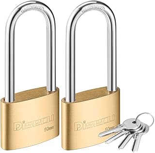 Disecu Solid Brass Keyed Padlock 3.2 Inch Long Shackle Outdoor Waterproof Lock with Keys for Shed, Gate, School Gym Locker, Fence, Toolbox, Hasp Storage (2 Pack)