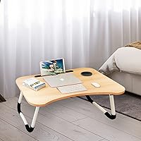Vista 7 de Escritorio de regazo, escritorio portátil para laptop, mesa de cama plegable con soporte para teléfono y portavasos para cama, sofá, trabajo, lectura