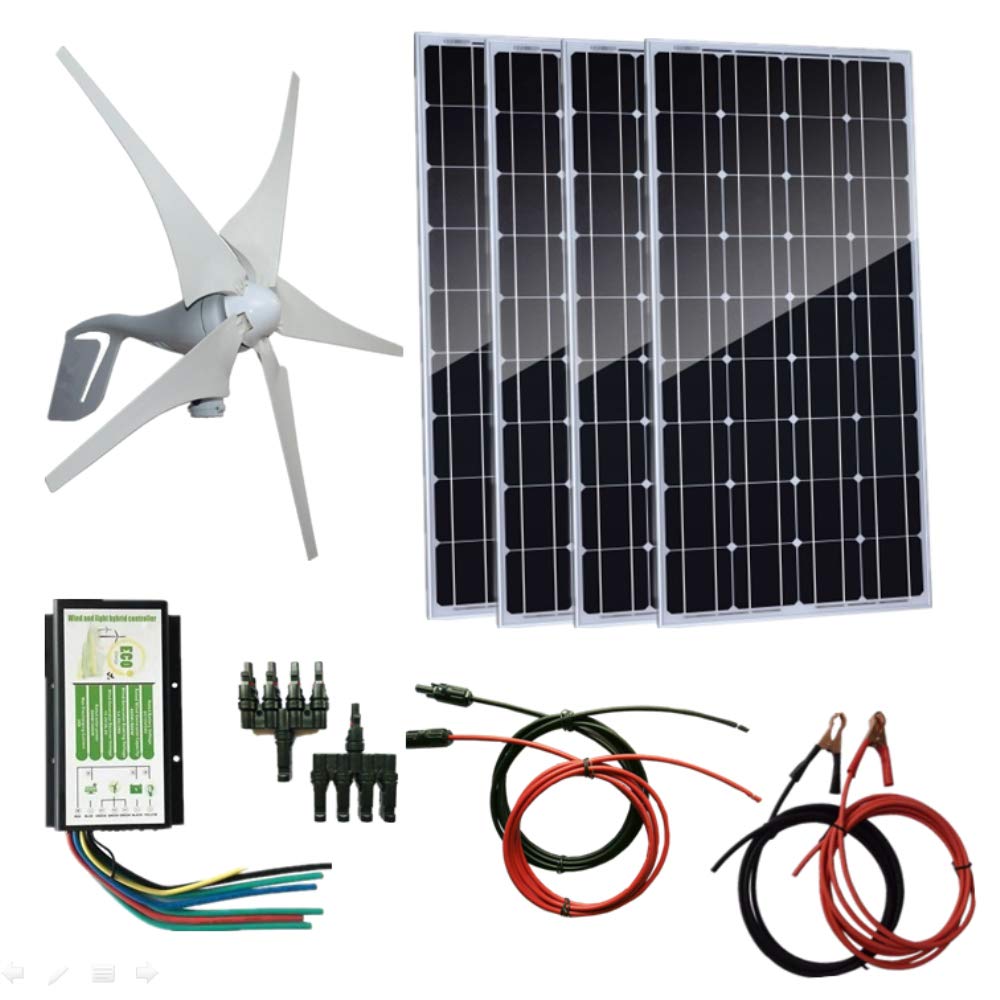 800W Wind-Solar Generator Kit:400W Wind Turbine Generator & 4PCS 100W Solar Panels & Hybrid Controller+ Accessories