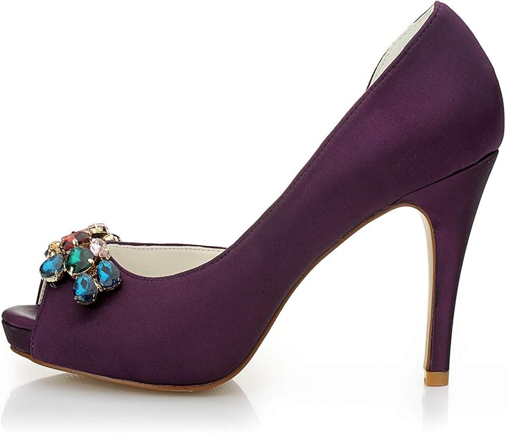 JIAJIA 34864 Zapatos De Novia Para Mujer, Puntera Cerrada, 4.7 Pulgadas, Tacón Alto, Tacón Alto, Zapatos De Boda Con Plataforma Brillante, Plateado