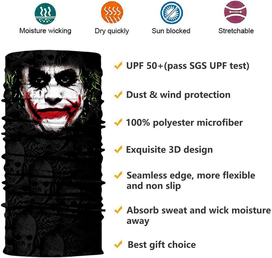 5pcs Joker Face Scarf Sun Neck Gaiter Balaclava Neckerchief Bandana Headband Black, Medium - Image 7