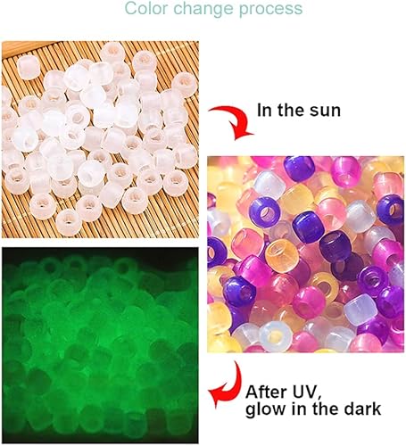 Miniatura 2 de Miraclekoo 1000 pcs UV abalorio Multi cambia de color uv reactivo abalorio Pony de plástico, brilla en la oscuridad, divertido para hacerpulseras de