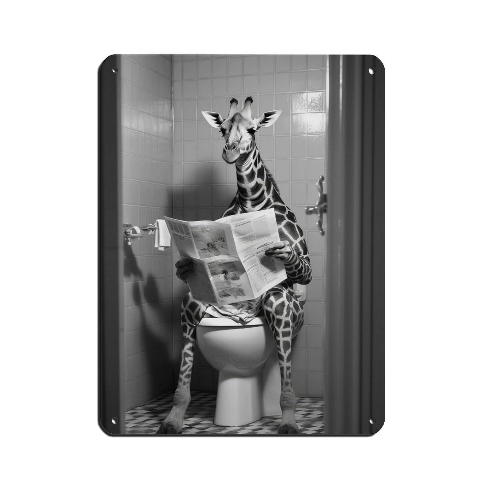 Giraffe Bathroom Art Poster Retro Poster Metal Tin Sign Chic Art Retro Iron Painting Bar People Cave Cafe Family Garage Poster Wall Decoration 12x16inch(30x40cm)