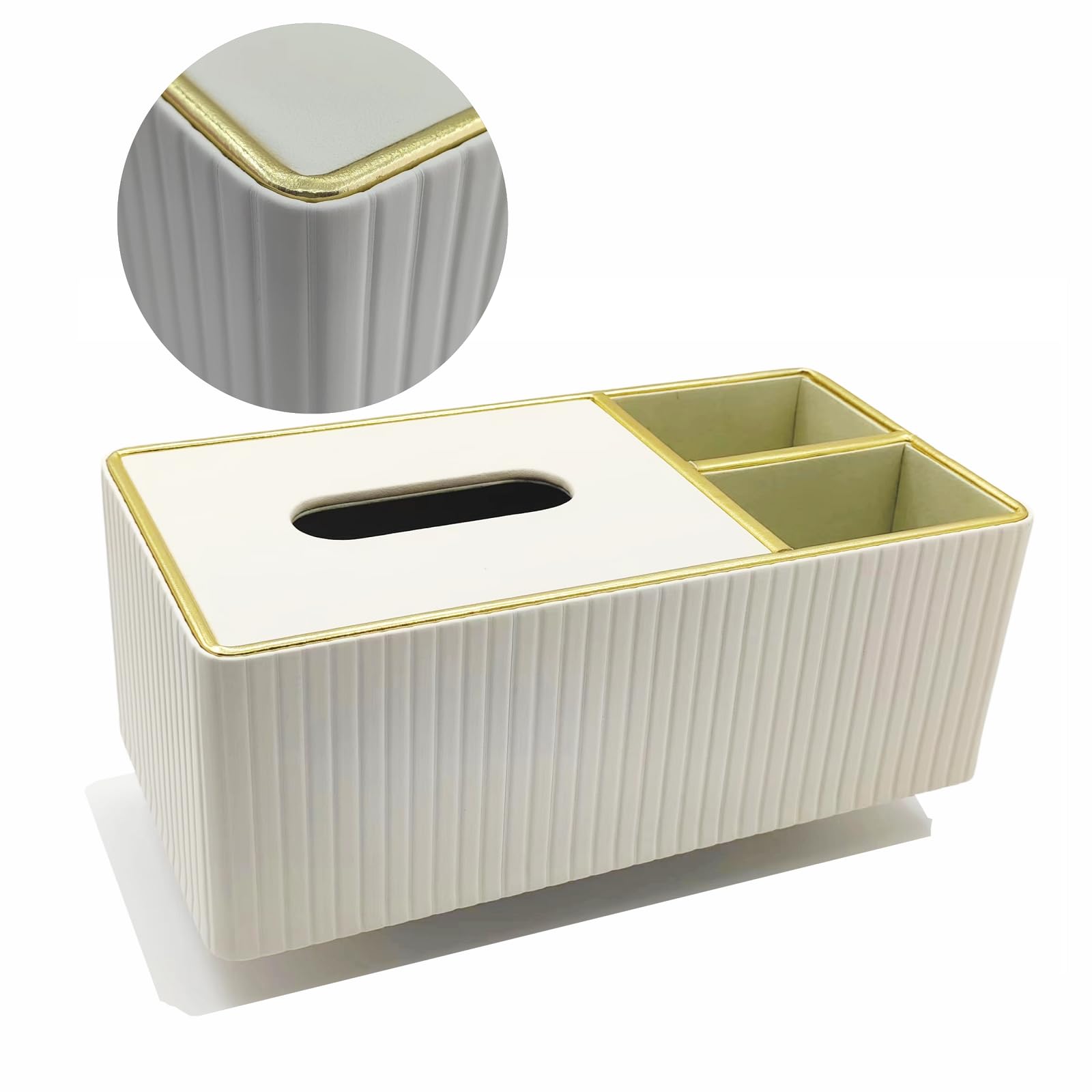 BHUJIAMultifunctional Leather Tissue Box Clutter Storage Facial Tissue Box for Home Office Decoration (Stripes white)