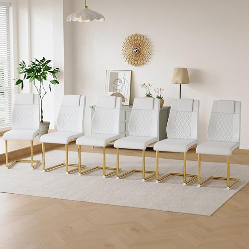 gopop Juego de 6 sillas de comedor, sillas de comedor modernas con patas de metal electrochapado, sillas de cocina para sala de estar, sillas Pierna
