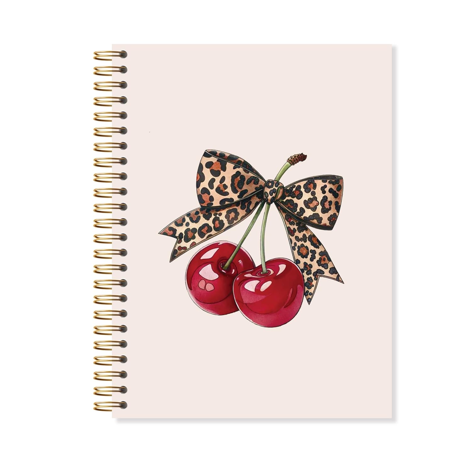 OSLYSOF Coquette Cherry Gifts Spiral Notebook, Trendy Cheetah Print Bow Notebooks for Note Taking, Preppy Funky Cherry Journal gifts for women, Aesthetic Journal 5.5x8.3 Inch with 164 Pages