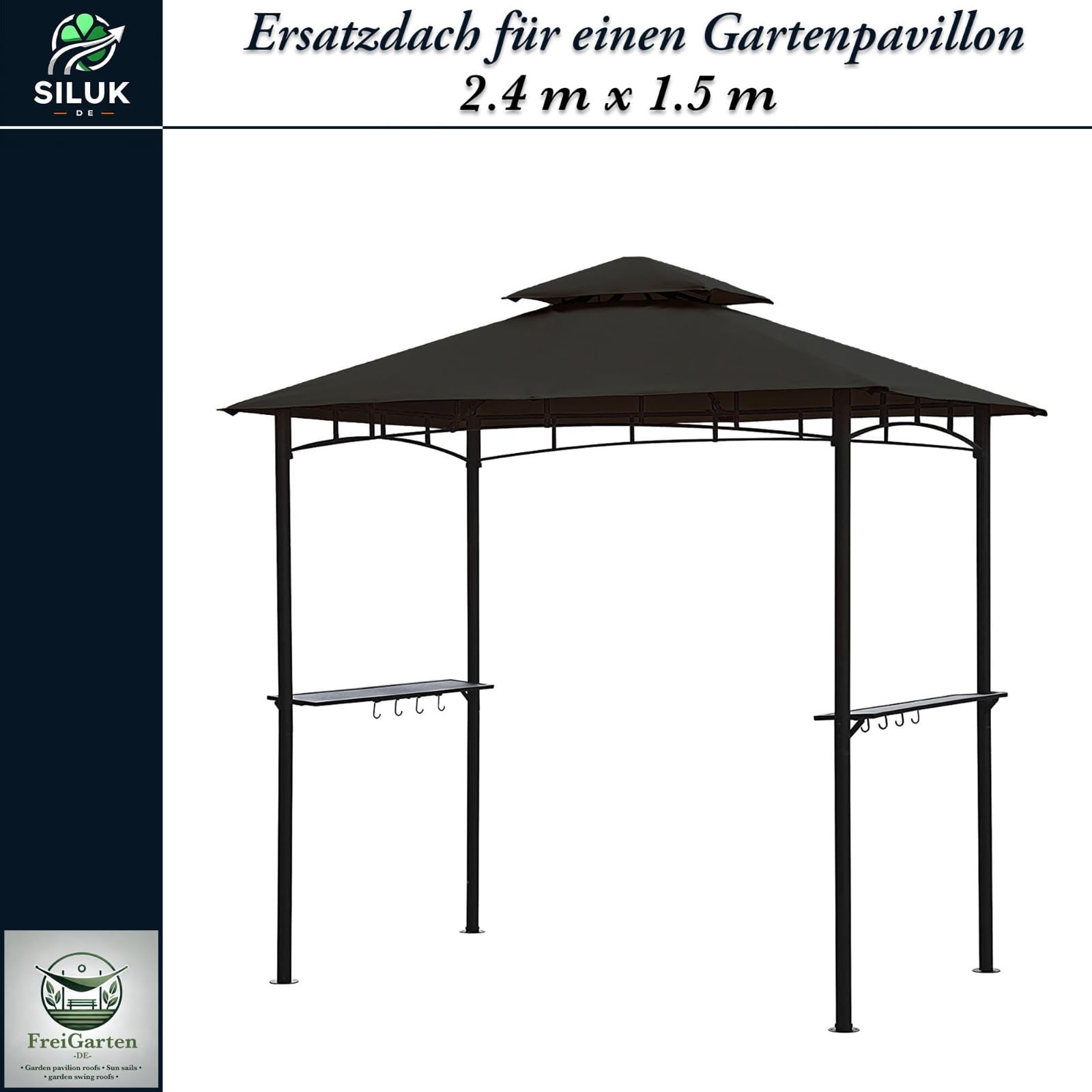 Toit de Rechange pour tonnelle de Barbecue 2,4 [m] x 1,5 [m] m de Sable Antique, imperméable, matériau : Panama PCV Soft 370 g/m², Extra résistant, modèle 11 (Anthracite)