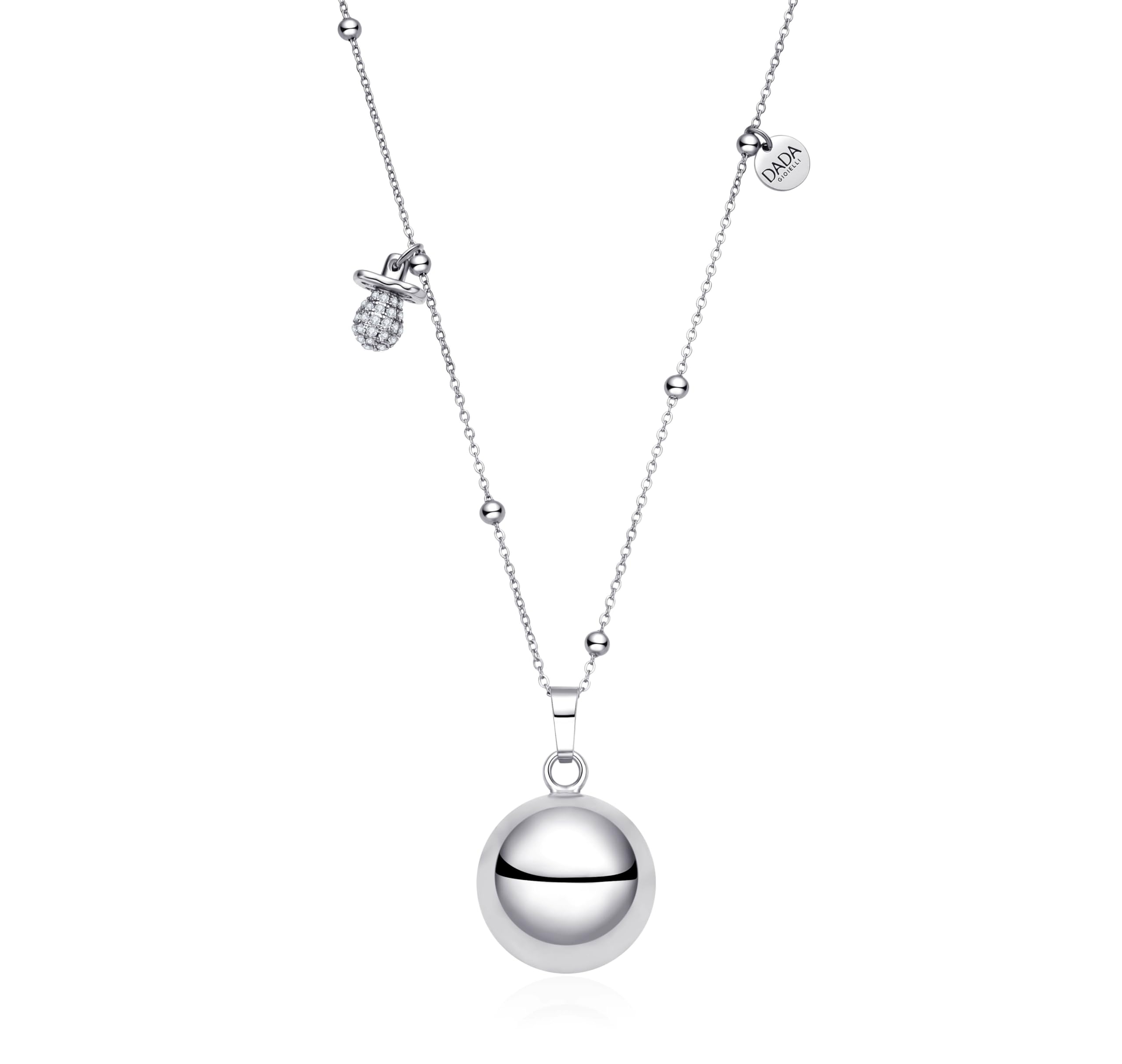 Dada Gioielli - Collar Campana Llamador Ángel Embarazo – Joya sonora Buena Suerte para mamá y bebé Piecito, Trébol, Corazón, Osito, Chupete