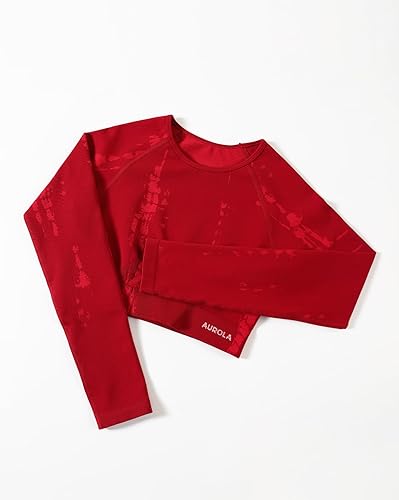 Miniatura 2 de AUROLA Serpent - Camisas de manga larga para mujer, sin costuras, para entrenamiento, cuello redondo, camiseta recortada, atlética, yoga