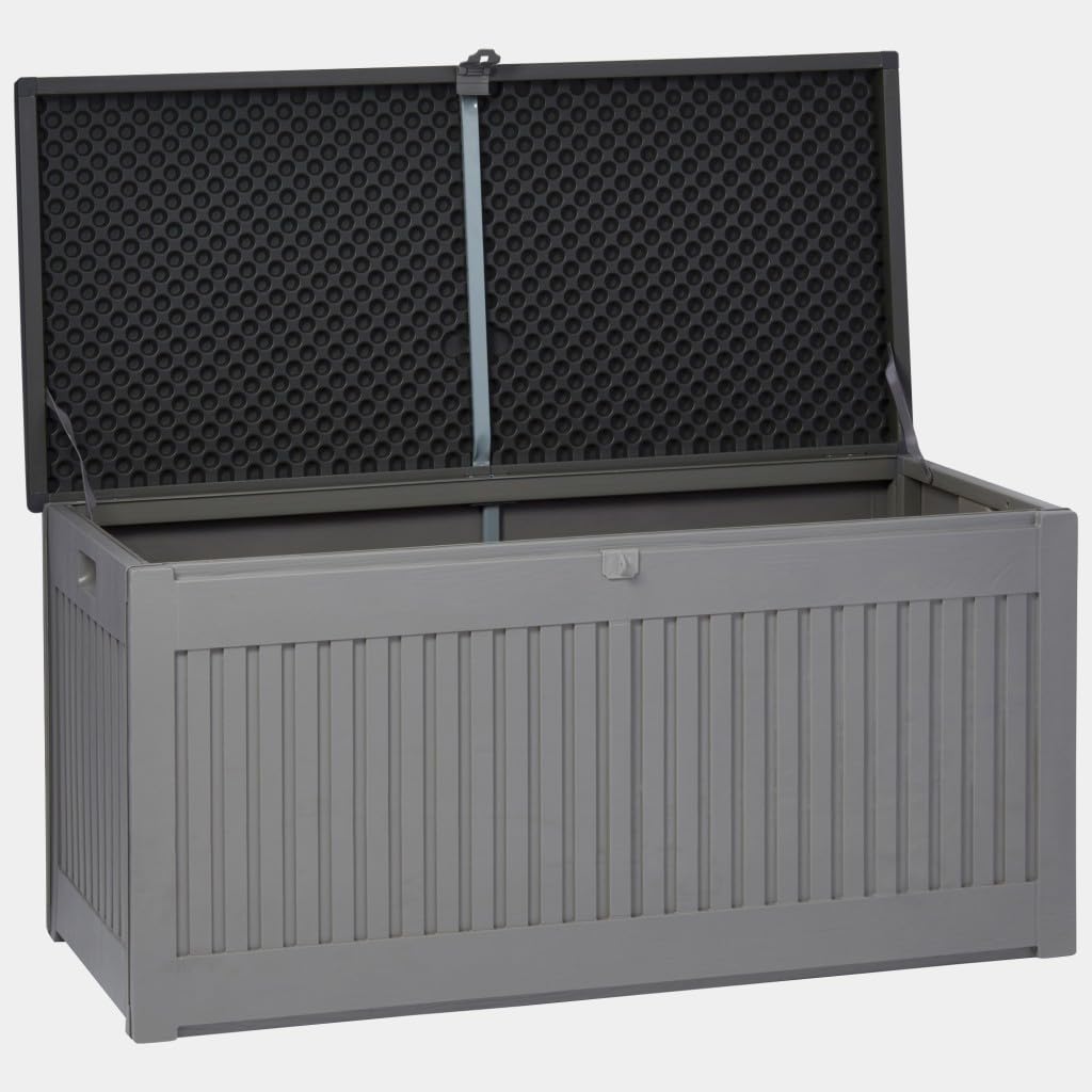 Garden Gear Grey Lockable Storage Patio Box With Sit-On Lid Weatherproof Polypropylene Secure Outdoor Seating (270 Litre Box) from B&Q