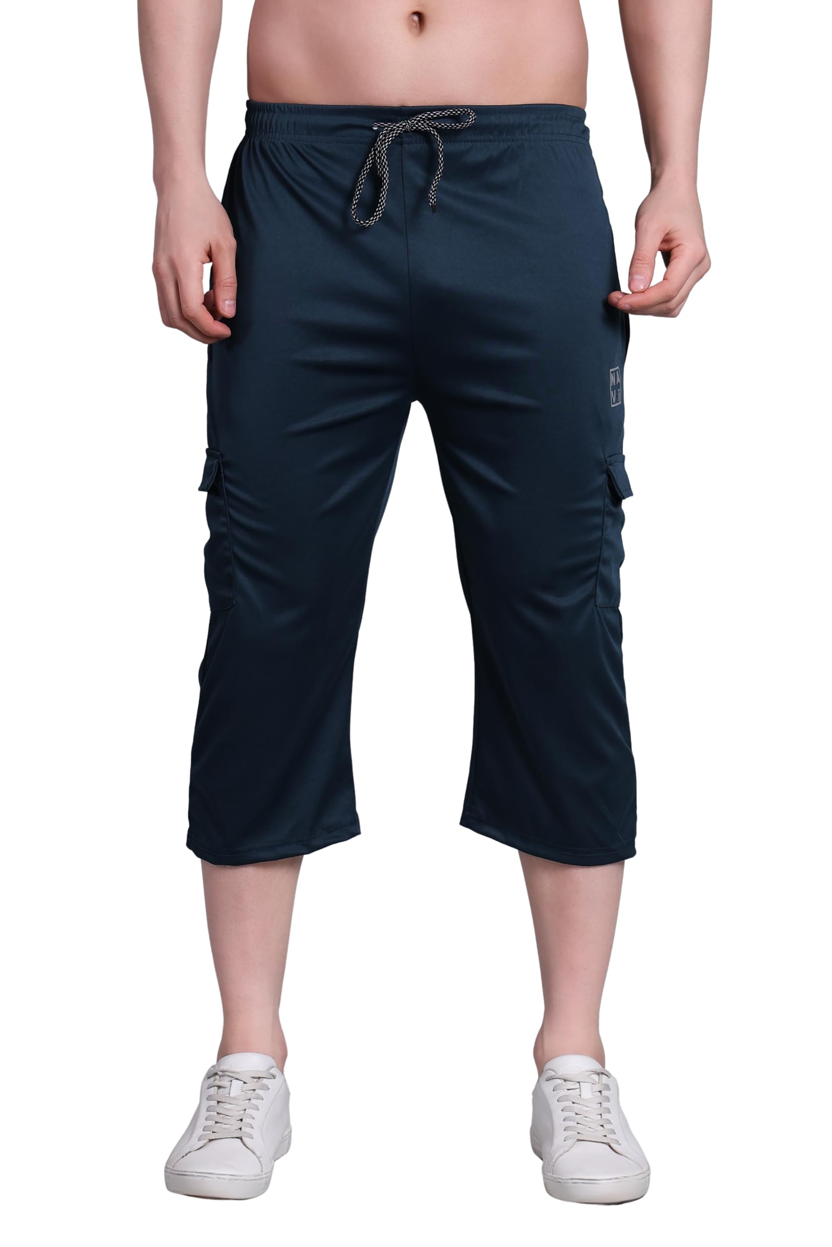 Men Lycra Capri Pants 3/4 Length – Stretchable Gym Sports Shorts for Men, Knee Length Activewear, Elastic Waist Workout Running Training Summer Wear-image-15