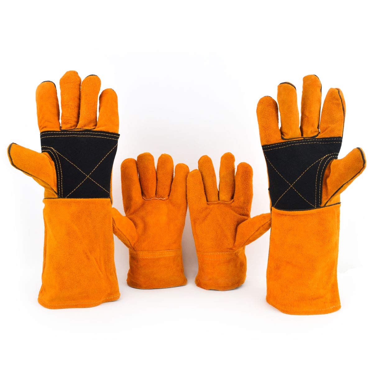 Gunpla Leather Welding Gloves Heat Resistant Flame Retardant Welding Campfire Blacksmithing Fireplace Grill BBQ Gloves 2 Pairs Set – 1 Pair Welding Glove 16 inch and 1 Pair Welding Glove 10.5 inch