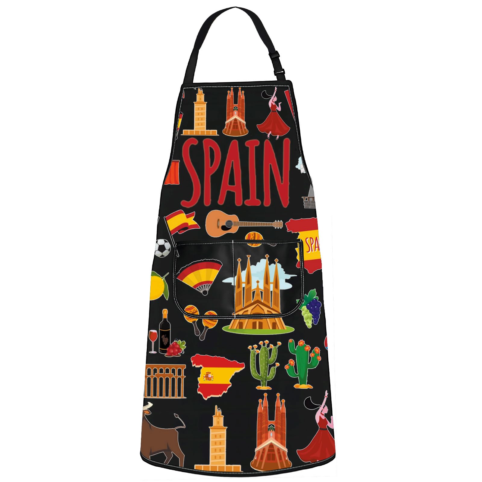 WZMPA Delantal de parrilla España España, regalo de chef español, delantal ajustable con bolsillos, regalo para barbacoa de viaje