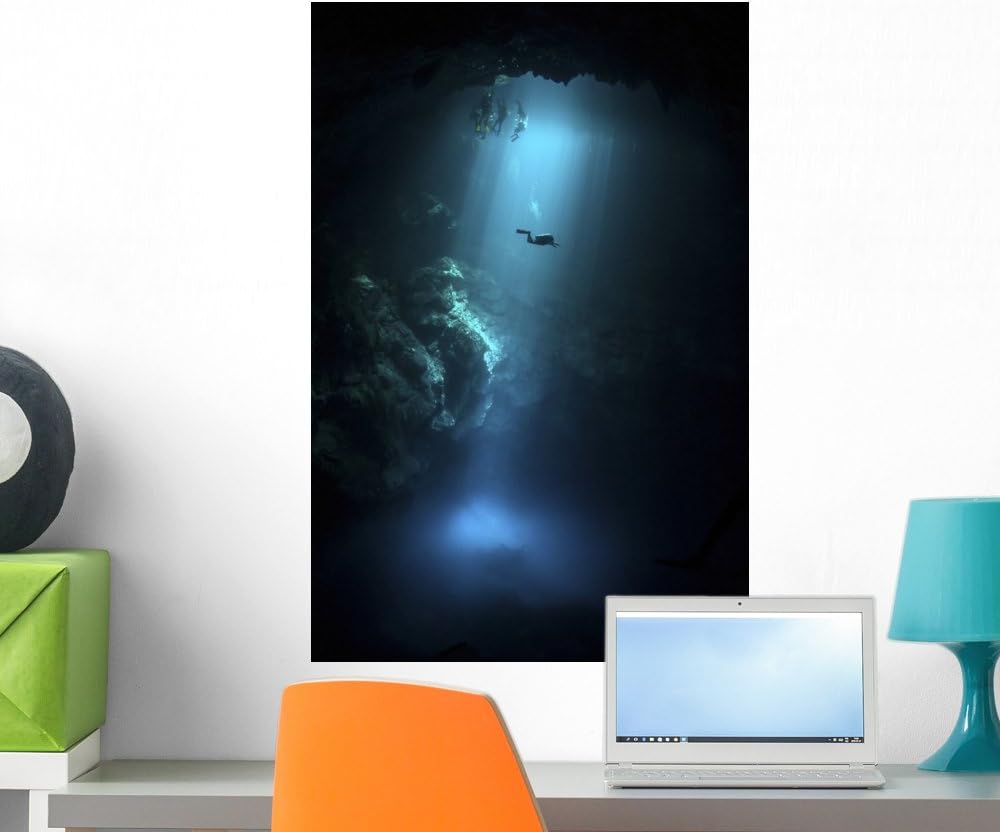 Scuba Diver Descends into Wall Mural by Wallmonkeys Peel and Stick Graphic (24 in H x 16 in W) WM43596