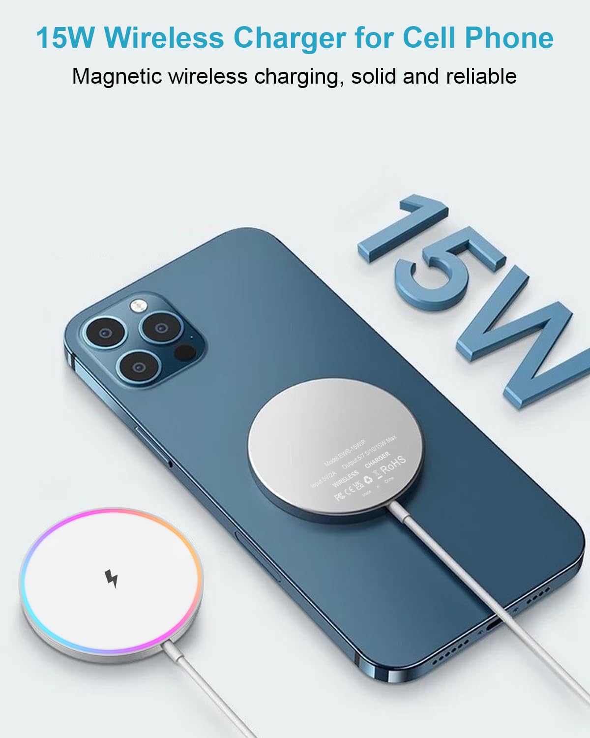 15W Wireless Charger iPhone, Mag-Safe Charger for Apple i-Phone 16/16 Pro  Max/16 Plus/15/15 Pro/15 Plus/14/13/12/AirPods Pro, Wireless Charging Pad