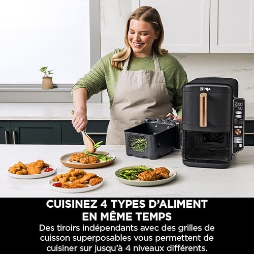 NINJA Double Stack XL Air Fryer 2 Compartiments Verticale, Compact, 4 Niveaux de Cuisson, Capacité de 9,5L, Air Fryer 6-en 1, Pièces Antiadhésives Amovibles Lavables Au Lave-Vaisselle, Noir/Cuivre - 5
