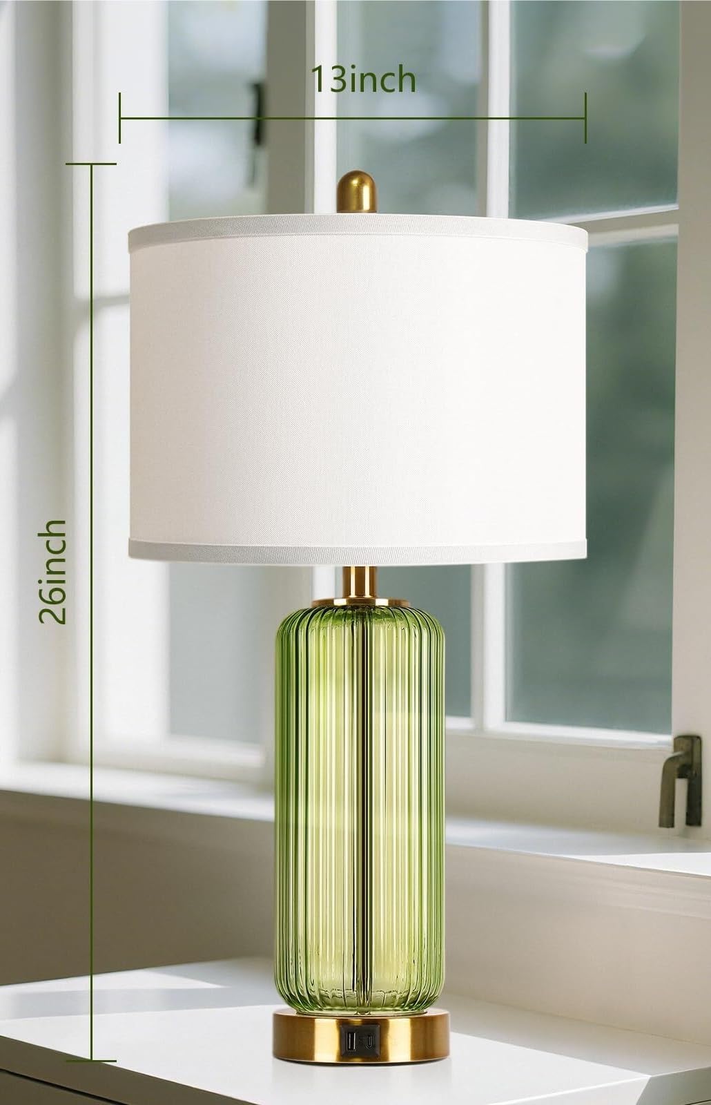 TTDGYYXW Lampada da Tavolo di Lusso in Vetro Testurizzato Verticale - Confezione da 2, dimmerabile al Tocco con Porte USB, Adatta per Camera da Letto e Soggiorno (Trasparente)