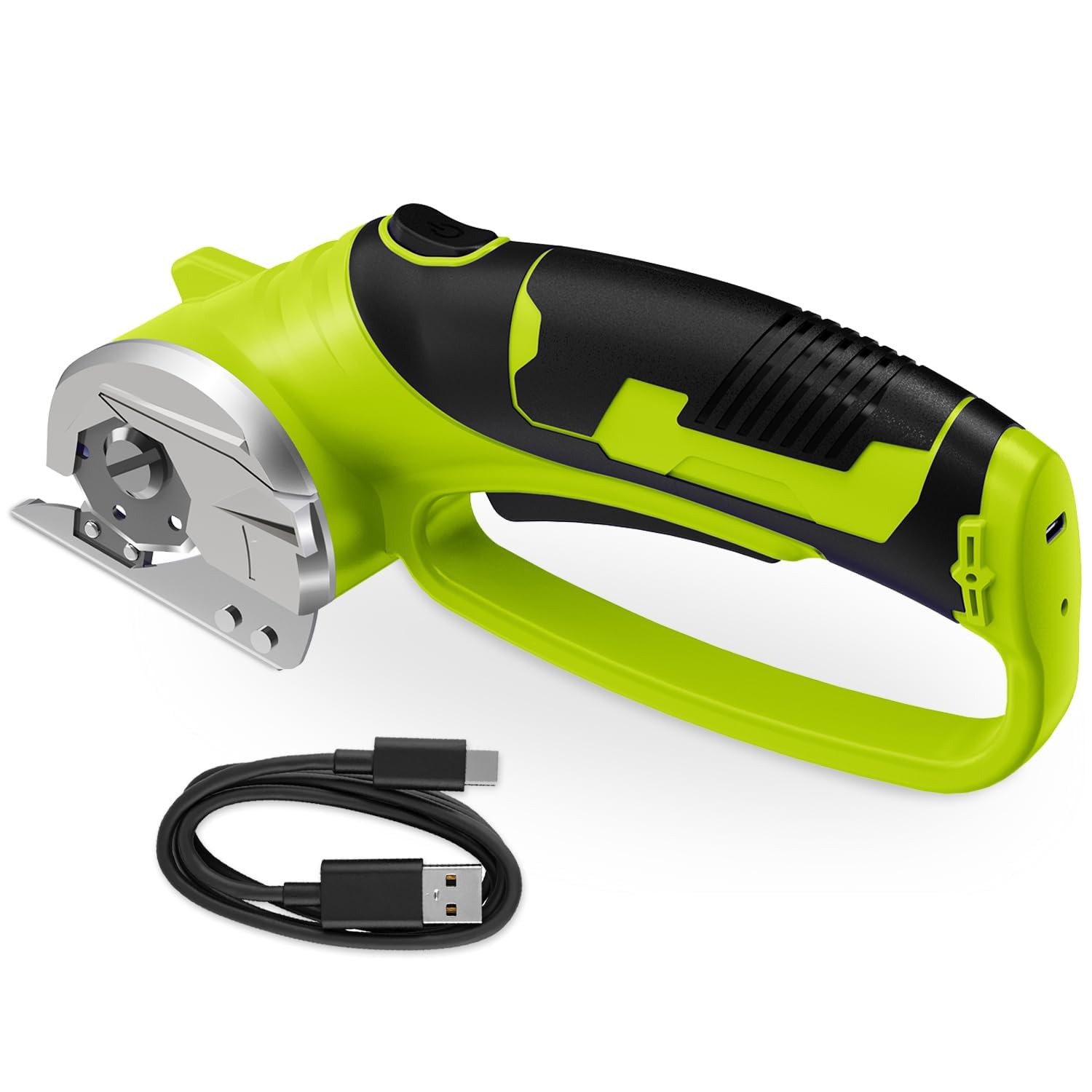 Cordless Electric Scissors, 4V Rechargeable Box Cutter &amp; Cardboard Cutter with Titanium Blade, LED Light, Safety Lock - Rotary Cutter for Fabric, Leather, Carpet, Plastic, Crafting, Sewing (Green)