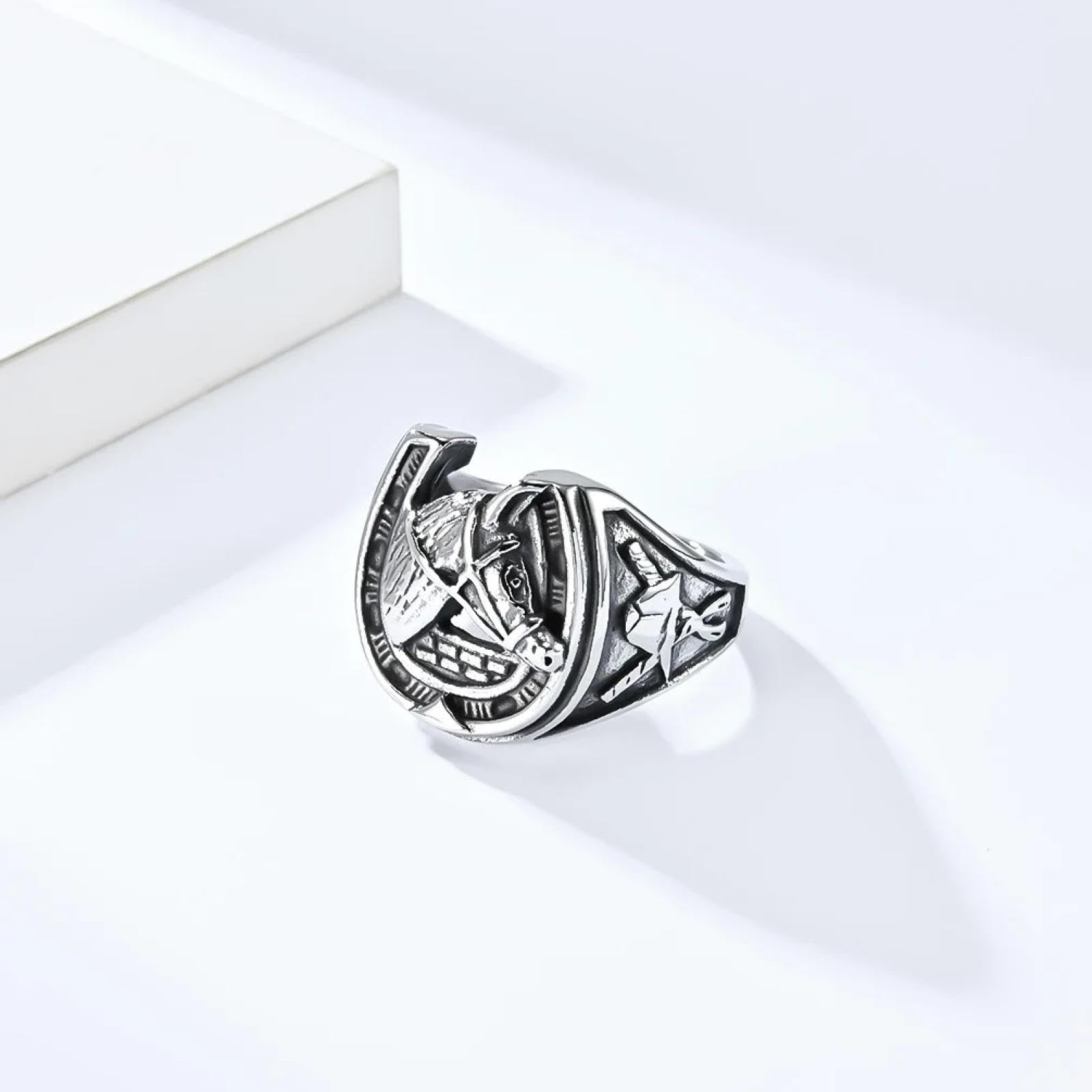 Ring Ringe Damen Bijouterie Herren Schmuckversorgung Retro-Ring Mit Pferdekopf Im Europäischen Und Amerikanischen Stil, Hufeisenring, Personalisierter Pferderennen-Hobbyschmuck