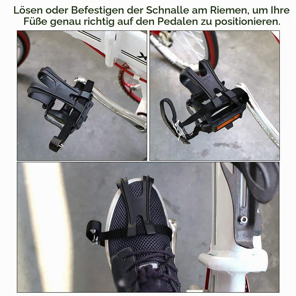 Pedale mit Riemen, Pedale Mountainbike Pedale Fahrradpedale mit Zehenclip-Riemen, 1 Paar Nylon-Radpedale mit integrierten Zehenclips Käfiggurte für