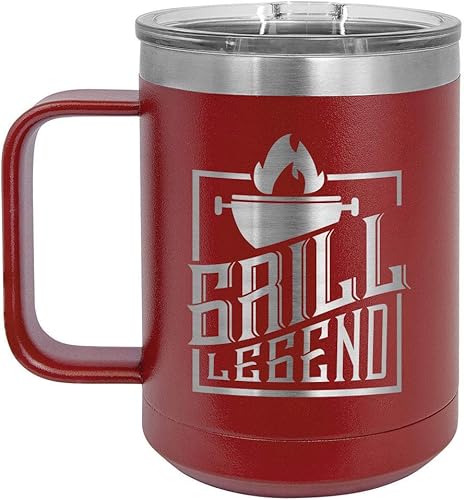 Grill Legend MAROON Taza de café de 15 oz con tapa deslizante  Taza de café de viaje aislada  Idea de regalo para barbacoa y parrilla para hombres