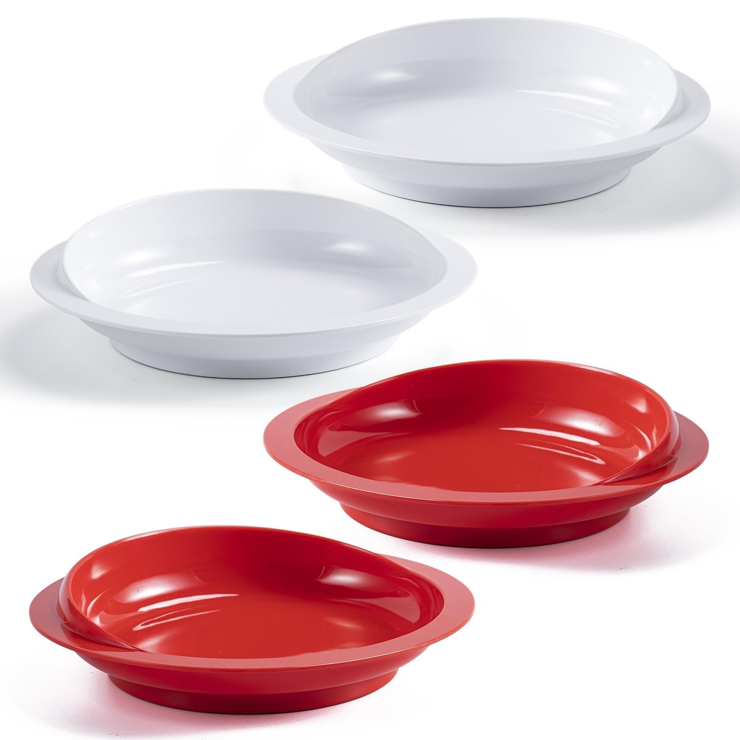 Platos antiderrames con Bordes con Labios, Plato con Pared para discapacitados, Plato fácil de Comer para Adultos discapacitados y Pacientes de Edad Avanzada(1 pcs),Red+White