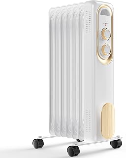 Sweetcrispy Oil Filled Radiator Heater for Indoor Use, 1500W with Adjustable Thermostat, 22.8 * 11.8 * 4.9in,New White