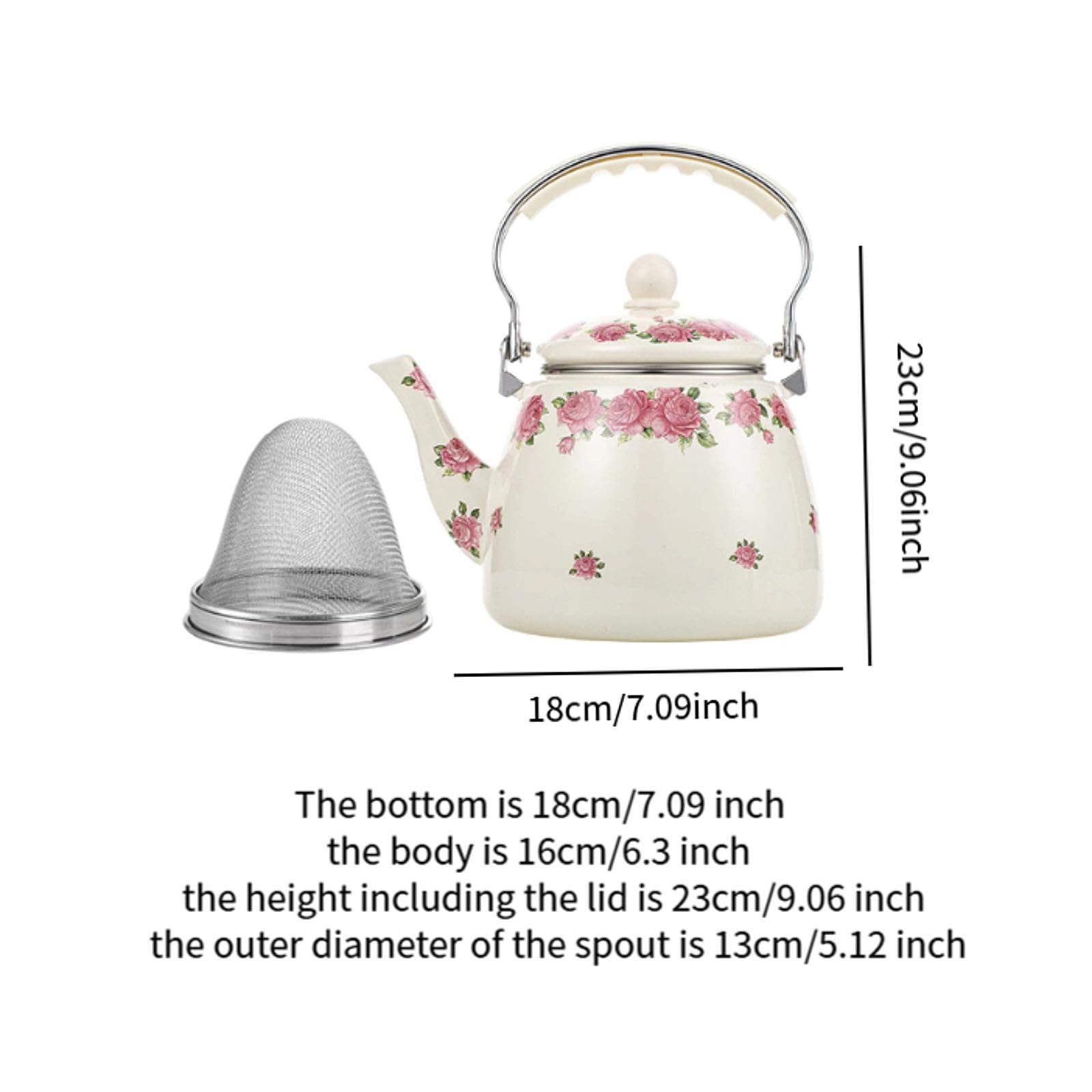 Emaille-Teekessel, Wasserkocher, 3,3 l, robuste Vintage-Blumen-Emaille-Kanne, Kaffeekanne für Zuhause, Restaurant, Kaffee, Tee, heißes Wasser, Rosa